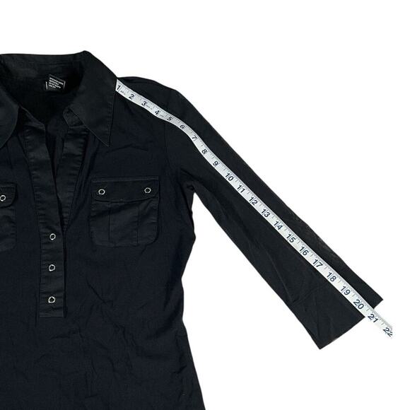 INC Sheer 3/4 Sleeve V-Neck 3/4 Button Black Stretch Colored Large Work Wear - Picture 8 of 9